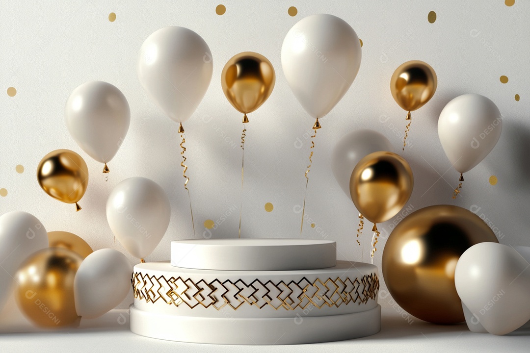 Cenário podium de ano novo sobre fundo branco