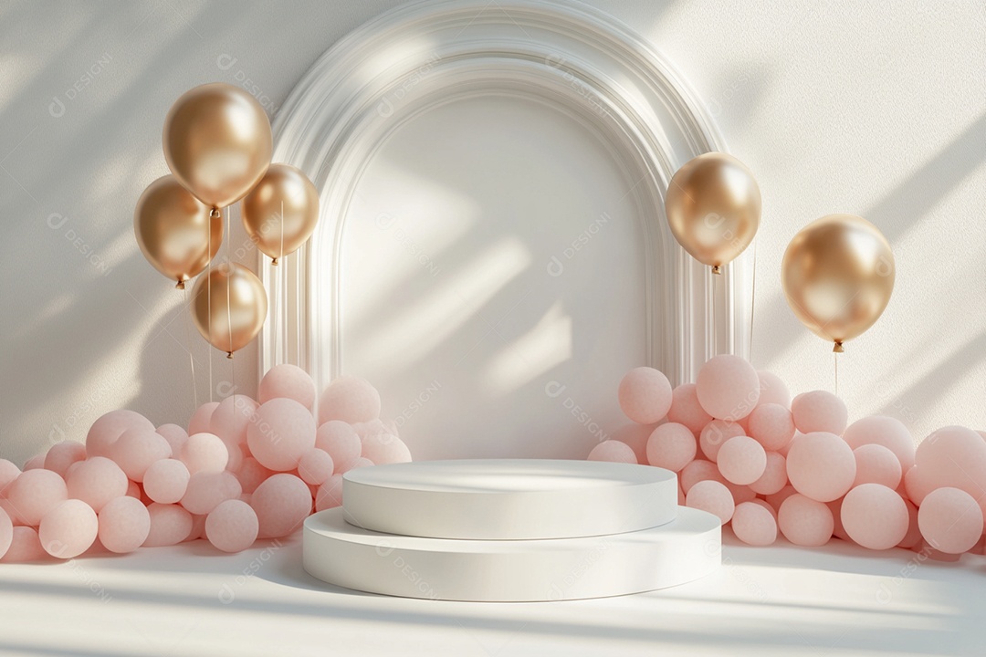 Cenário podium de ano novo sobre fundo branco