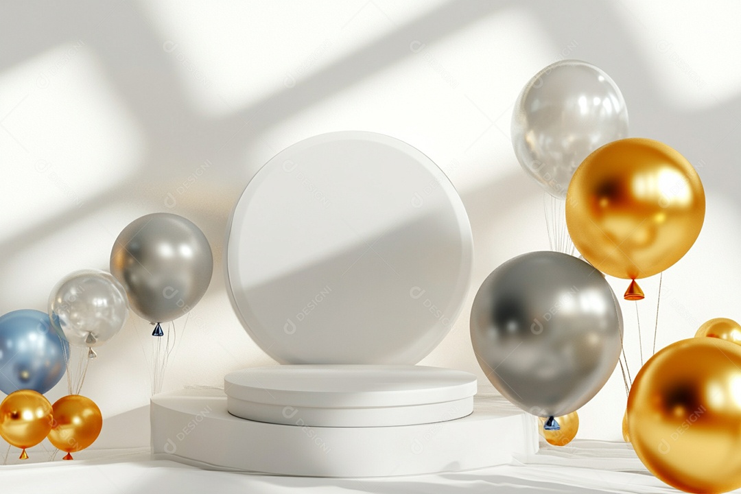 Cenário podium de ano novo sobre fundo branco