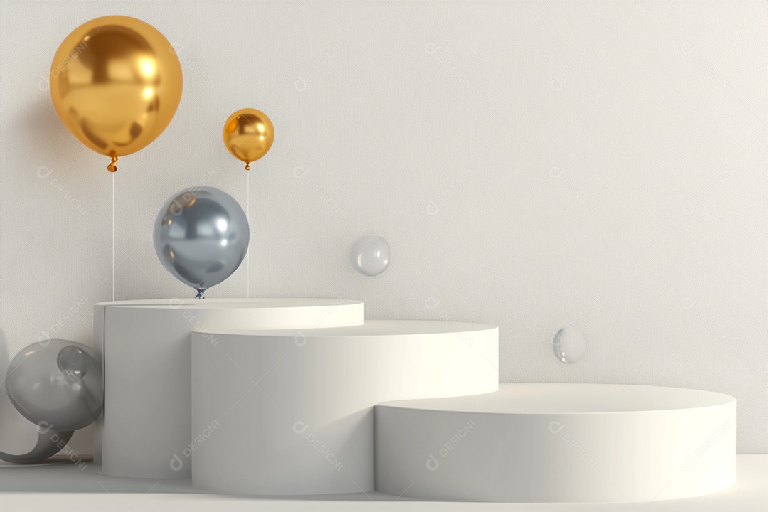 Cenário podium de ano novo sobre fundo branco