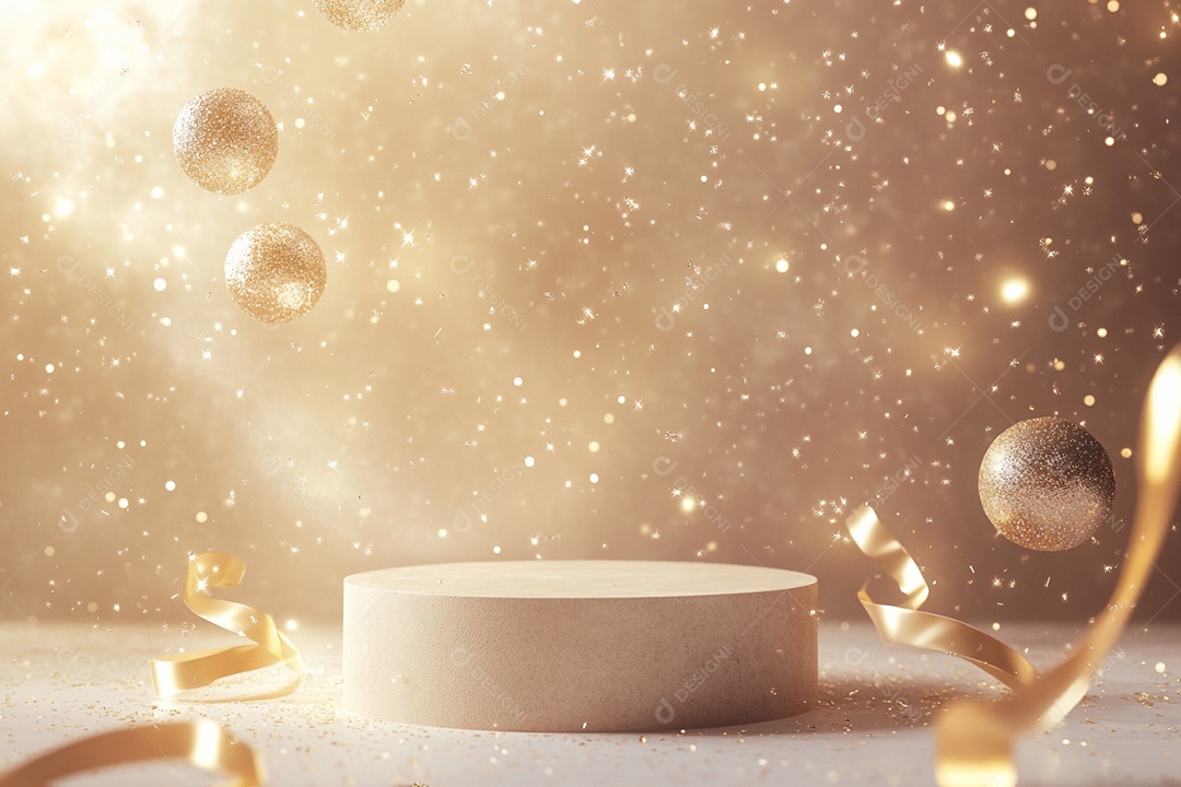 Cenário podium de ano novo sobre fundo branco