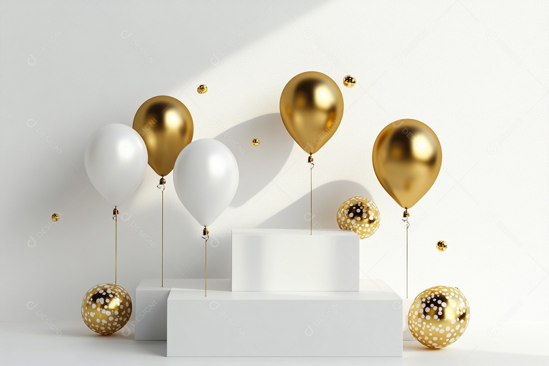 Cenário podium de ano novo sobre fundo branco