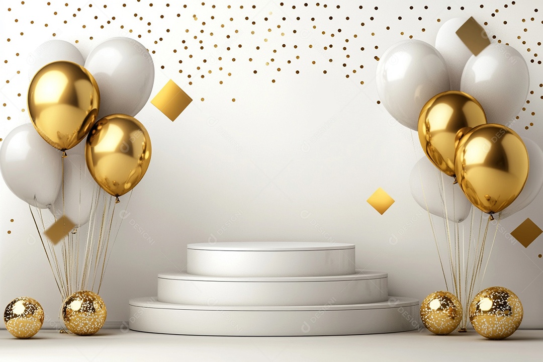 Cenário podium de ano novo sobre fundo branco