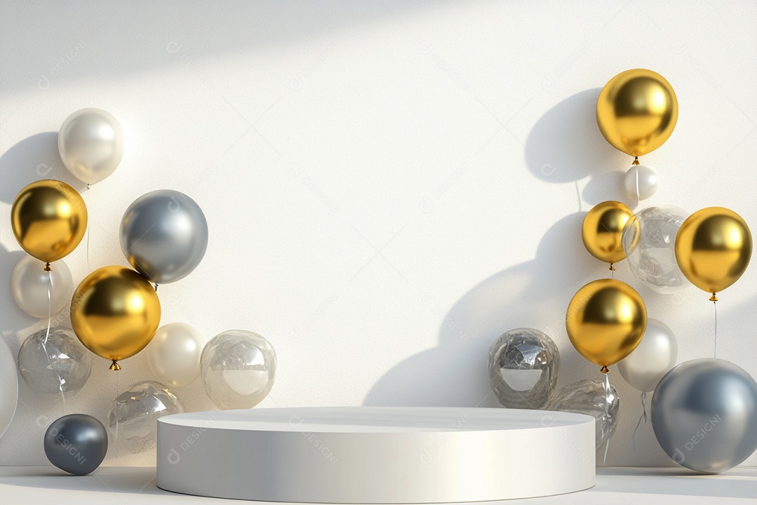 Cenário podium de ano novo sobre fundo branco