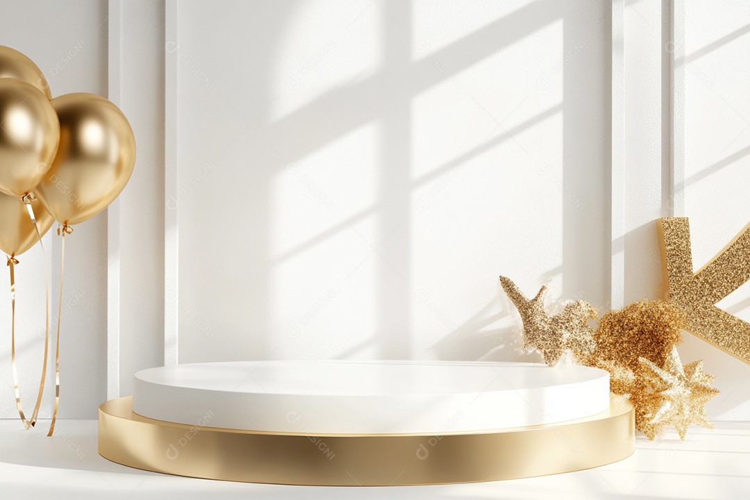 Cenário podium de ano novo sobre fundo branco