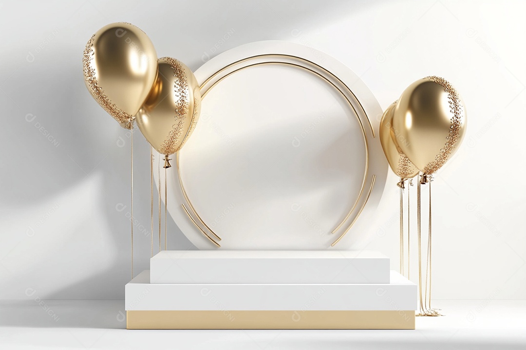 Cenário podium de ano novo sobre fundo branco