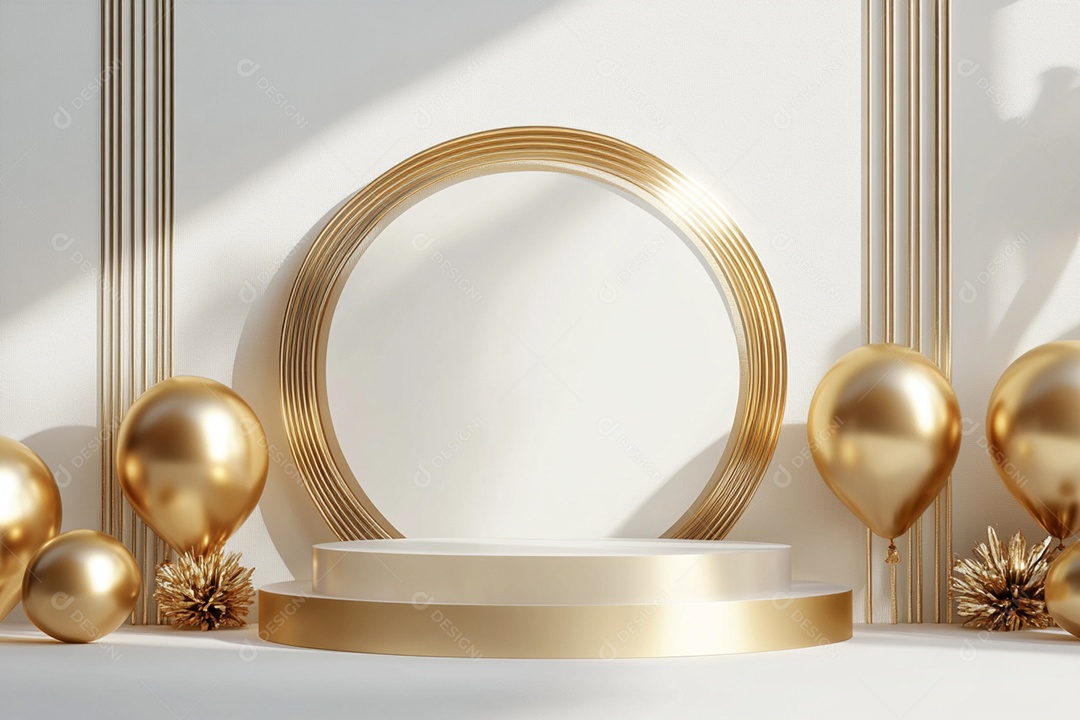 Cenário podium de ano novo sobre fundo branco