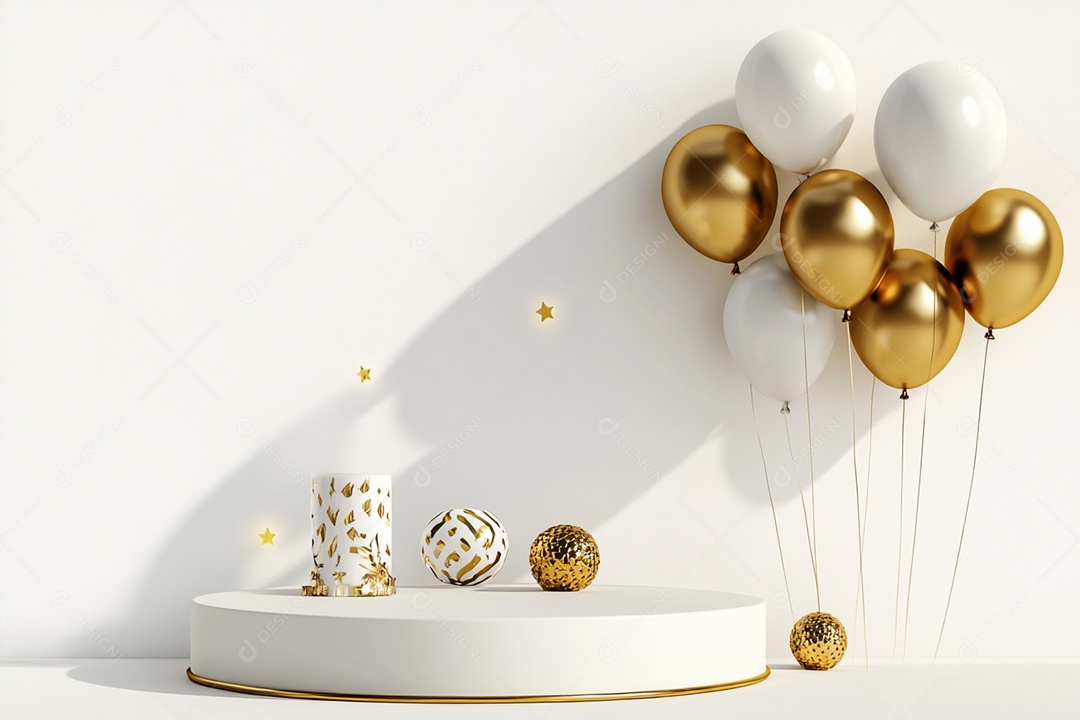 Cenário podium de ano novo sobre fundo branco
