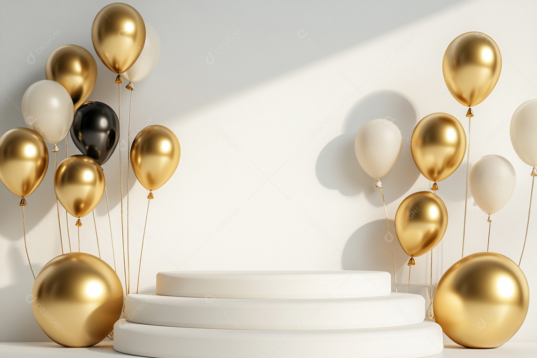 Cenário podium de ano novo sobre fundo branco