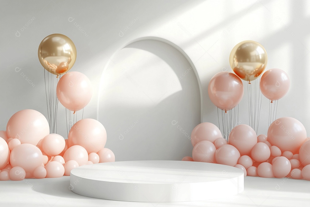 Cenário podium de ano novo sobre fundo branco