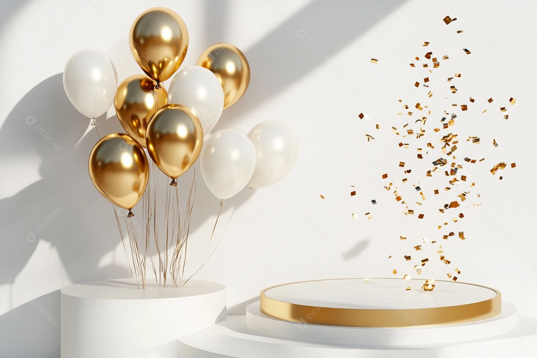 Cenário podium de ano novo sobre fundo branco