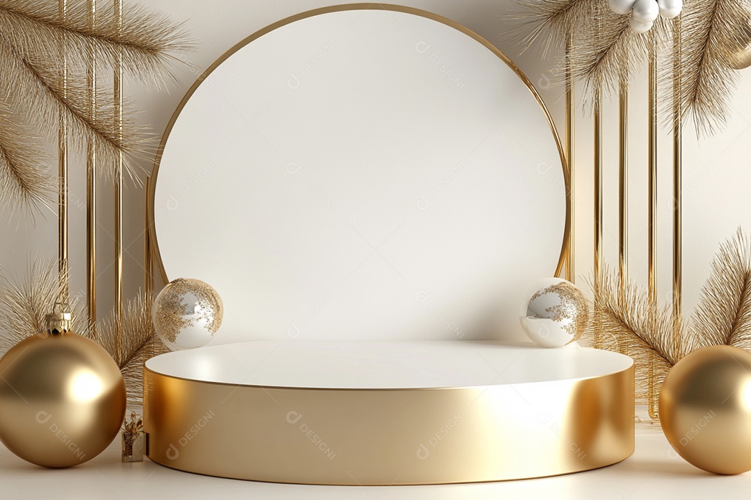 Cenário podium de ano novo sobre fundo branco