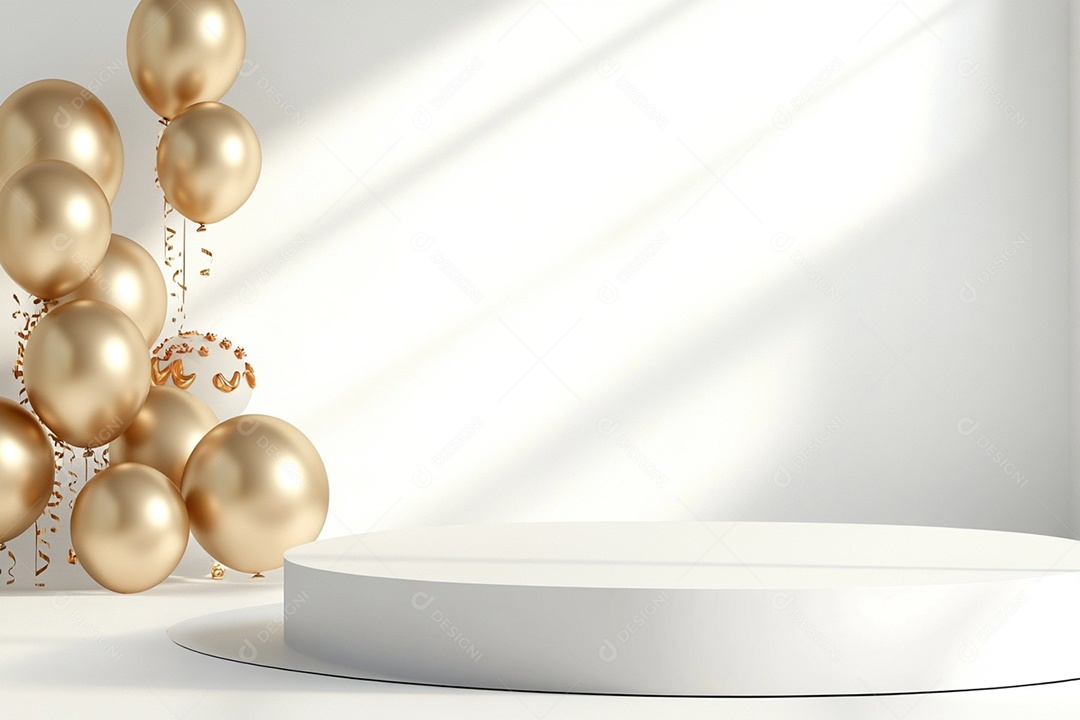 Cenário podium de ano novo sobre fundo branco