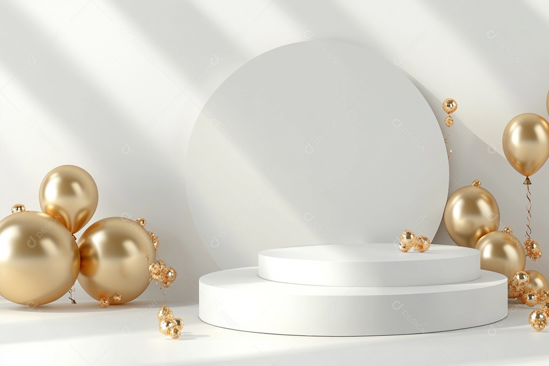 Cenário podium de ano novo sobre fundo branco