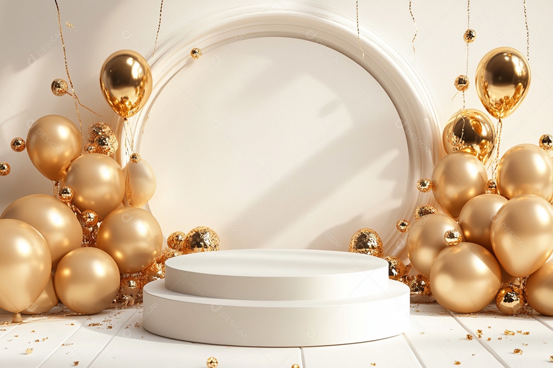 Cenário podium de ano novo sobre fundo branco