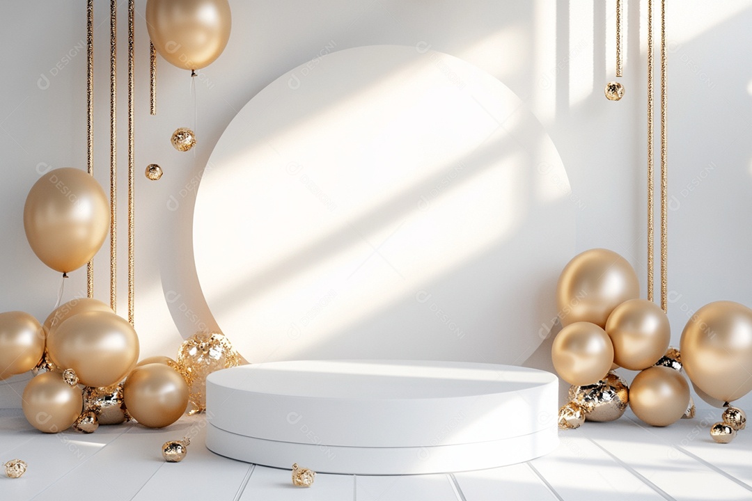 Cenário podium de ano novo sobre fundo dourado