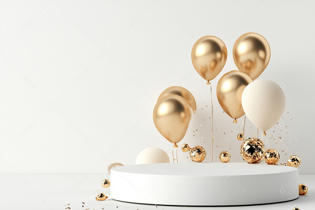 Cenário podium de ano novo sobre fundo branco