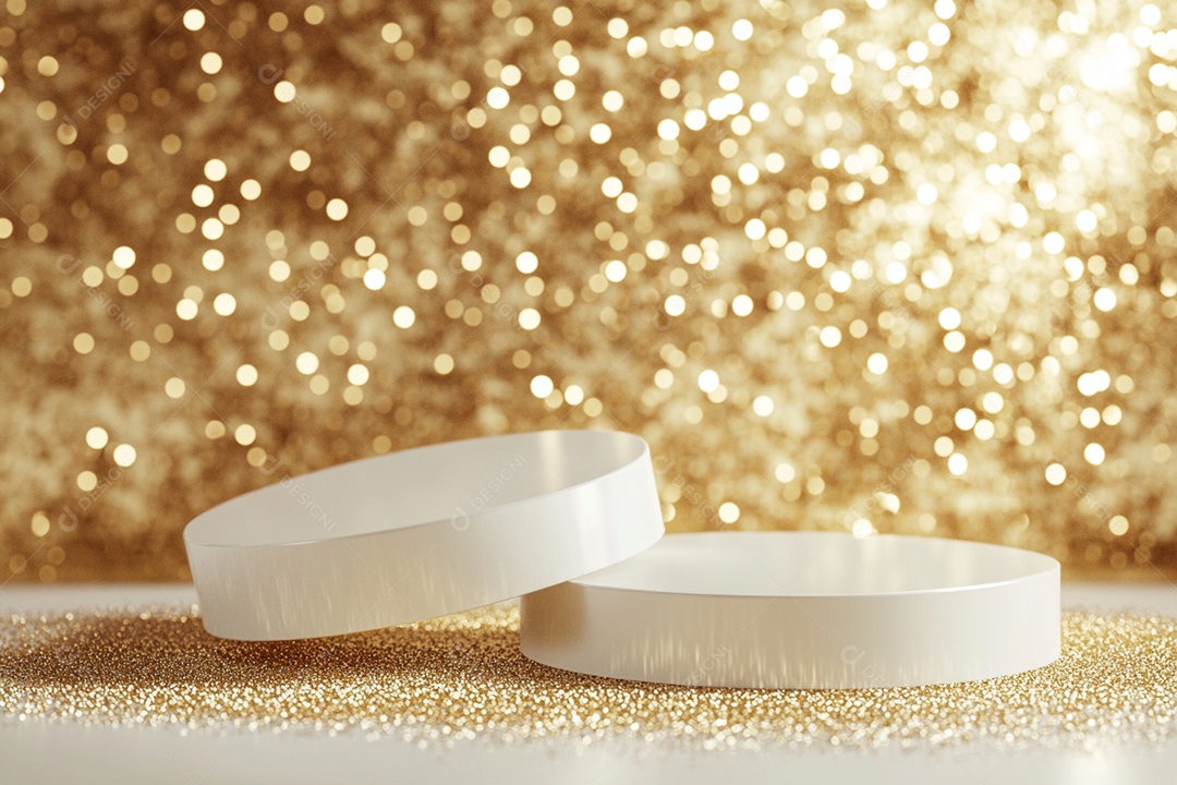 Cenário podium de ano novo sobre fundo dourado