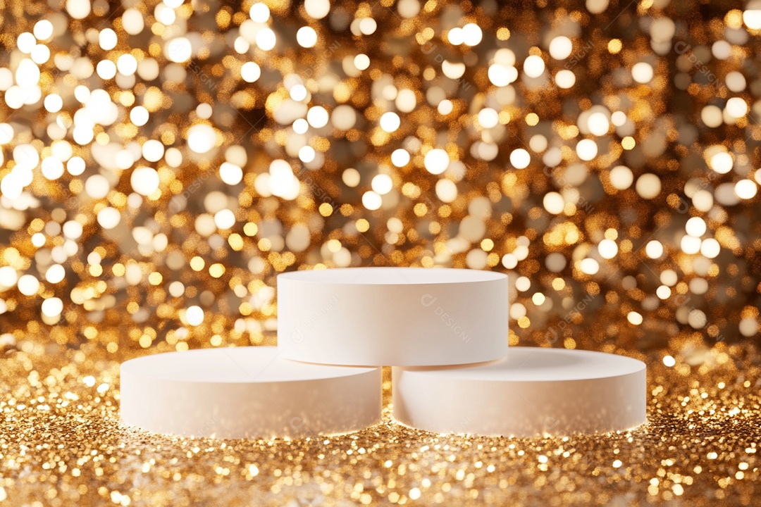 Cenário podium de ano novo sobre fundo dourado