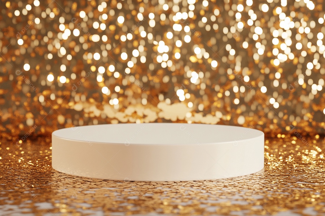 Cenário podium de ano novo sobre fundo dourado