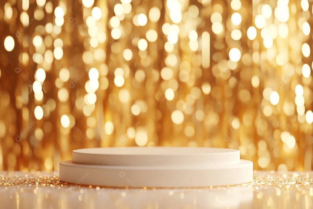 Cenário podium de ano novo sobre fundo dourado