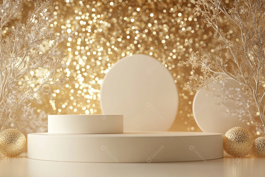 New year podium scenario on golden background