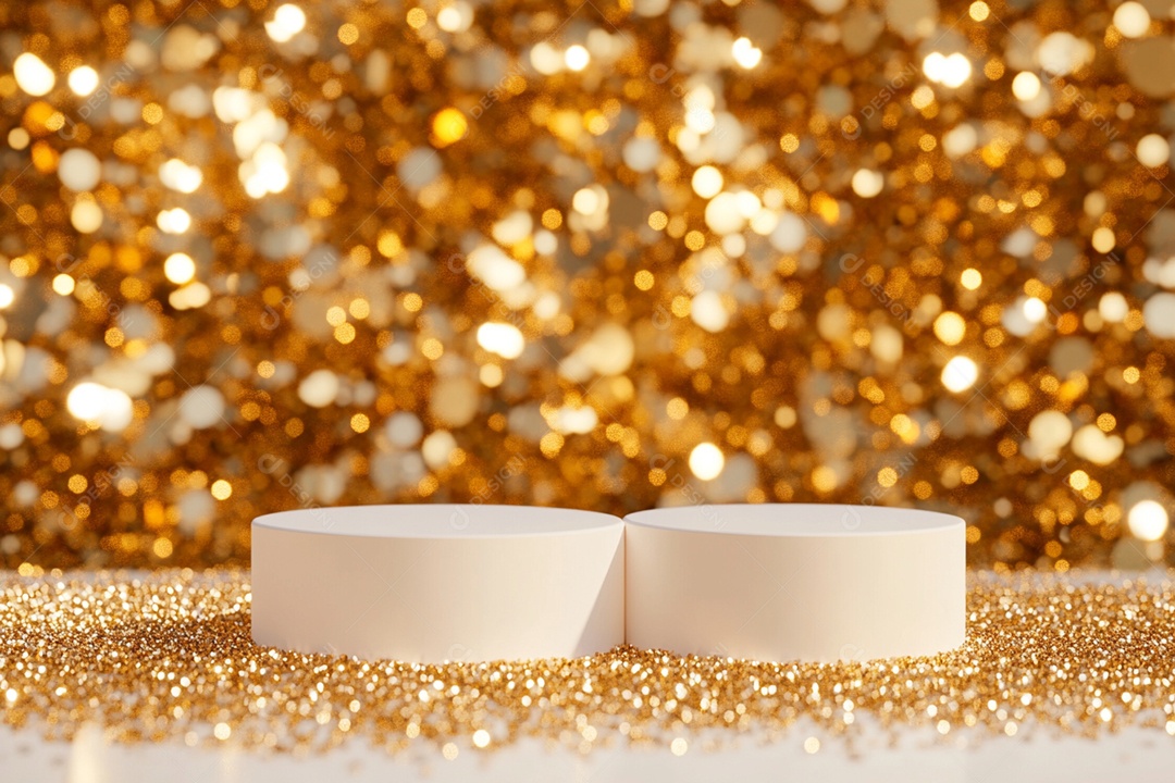 Cenário podium de ano novo sobre fundo dourado