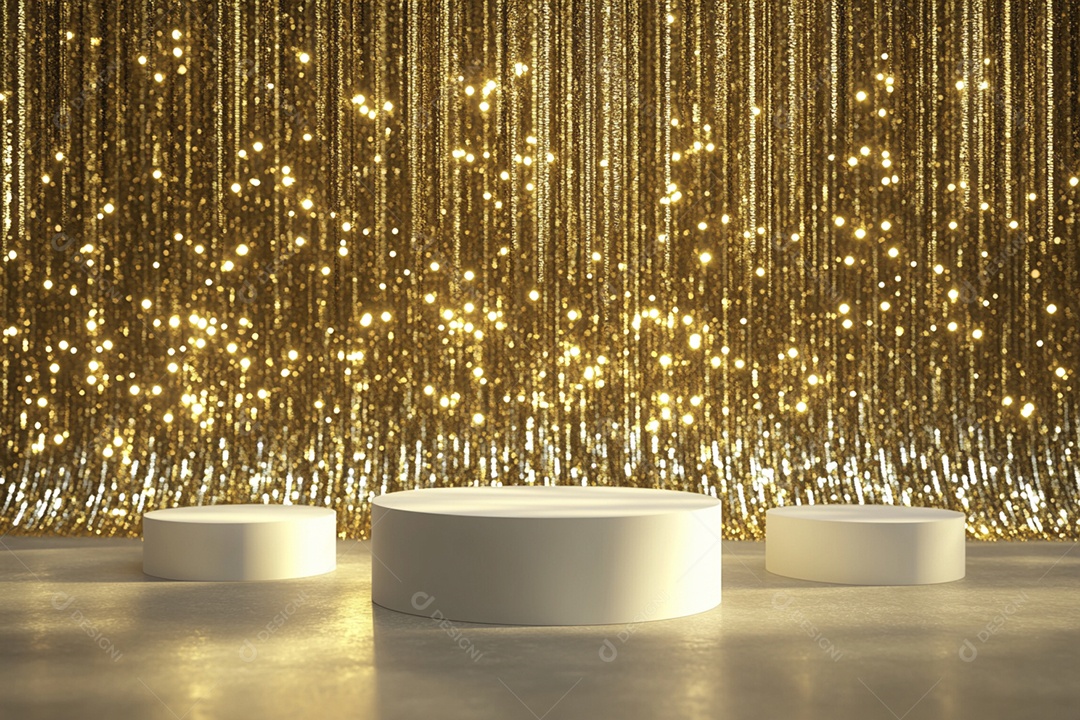 Cenário podium de ano novo sobre fundo dourado