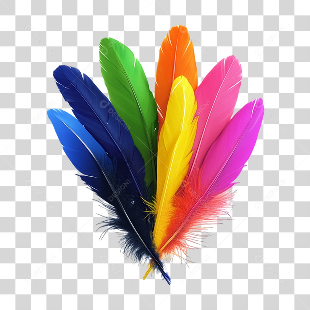 Elemento 3D Penas Cores para Fantasias de Carnaval PNG Transparente