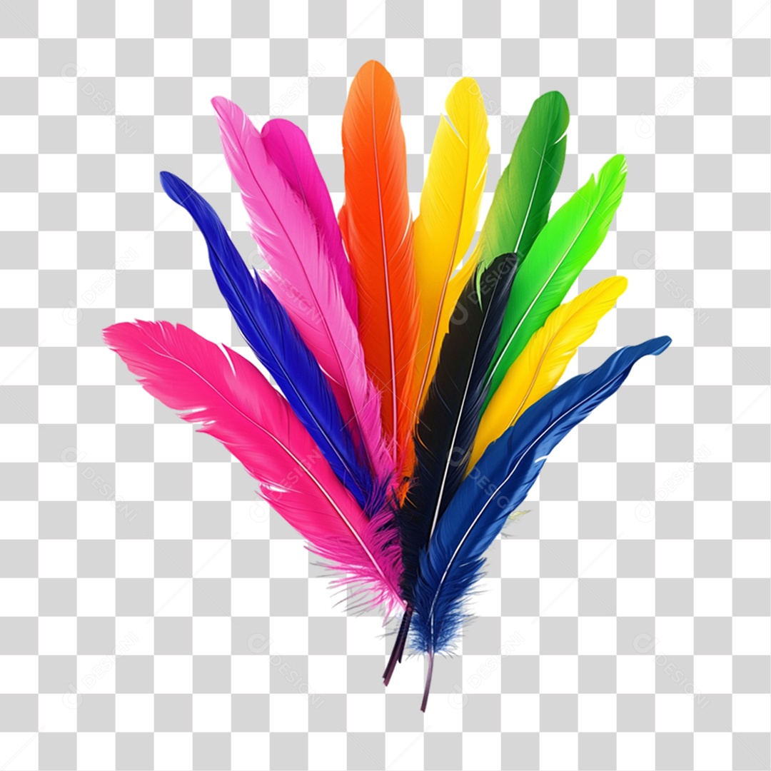 Elemento 3D Penas Cores para Fantasias de Carnaval PNG Transparente