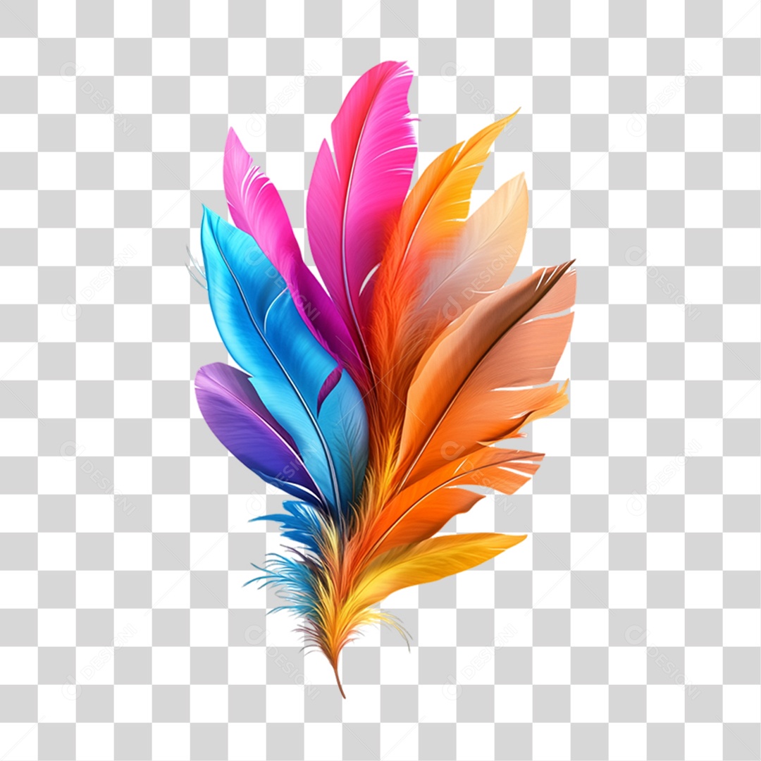 Elemento 3D Penas Cores para Fantasias de Carnaval PNG Transparente