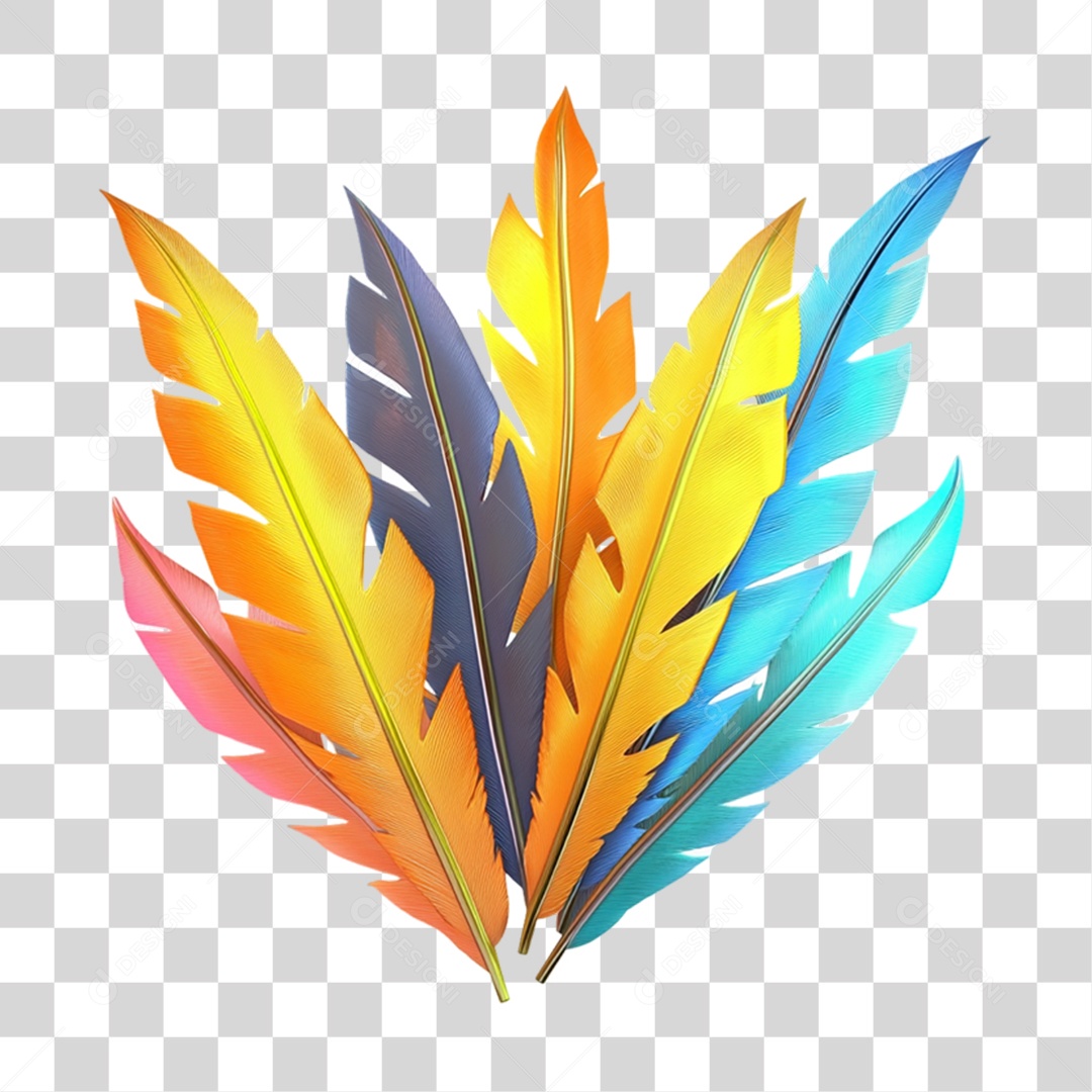 Elemento 3D Penas Cores para Fantasias de Carnaval PNG Transparente
