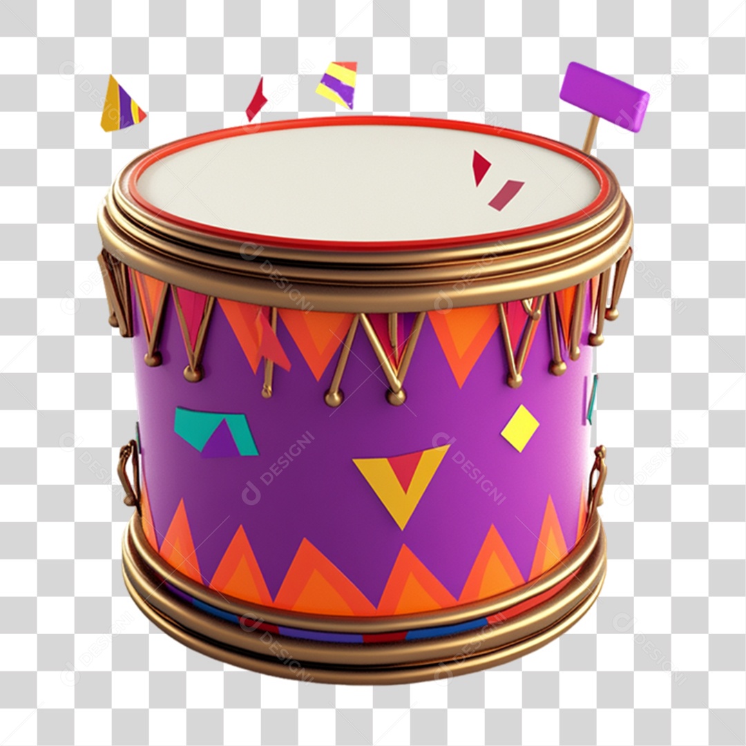 Elemento 3D Tambor de Carnaval PNG Transparente