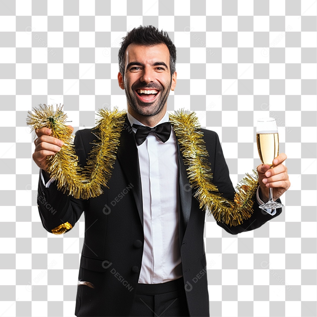 Homem com Taça de Champanhe PNG Transparente