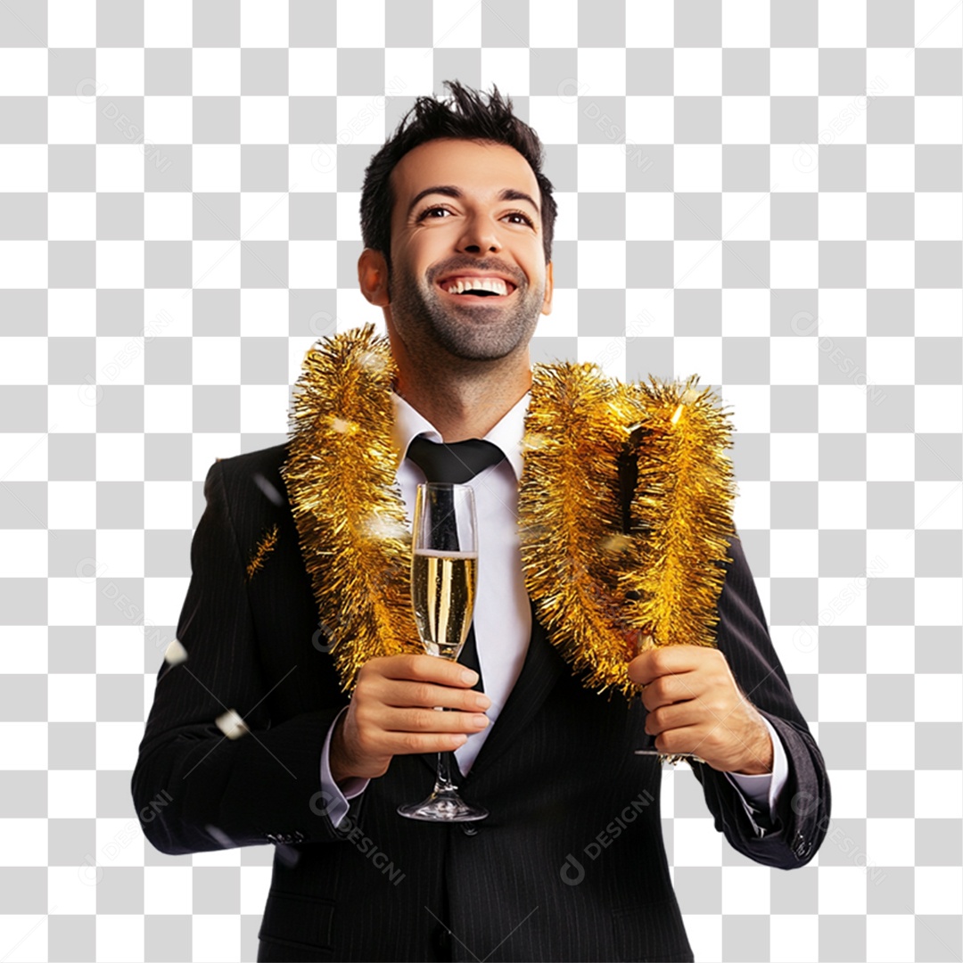 Homem com Taça de Champanhe PNG Transparente