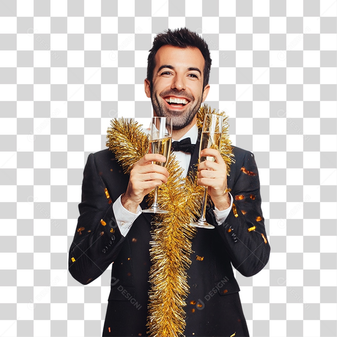 Homem com Taça de Champanhe PNG Transparente