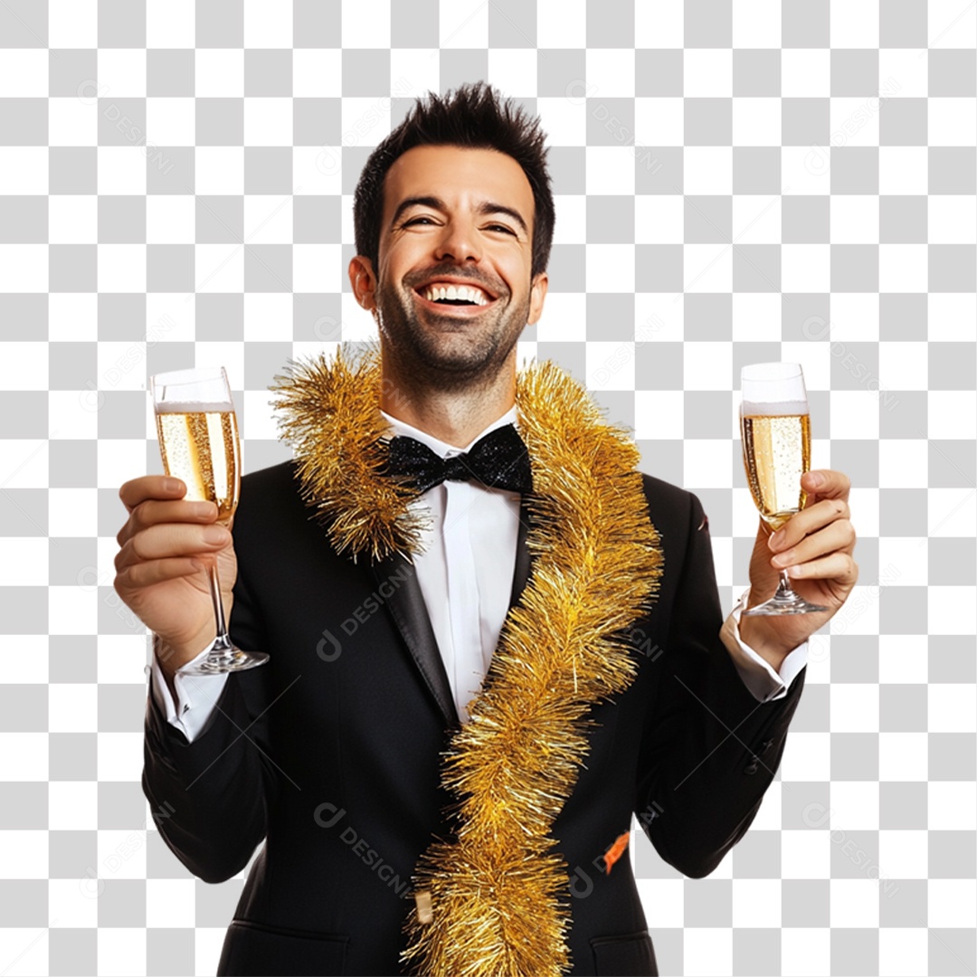 Homem com Taça de Champanhe PNG Transparente