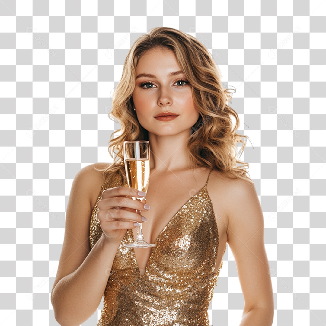 Mulher com Taça de Champanhe nas Mãos PNG Transparente