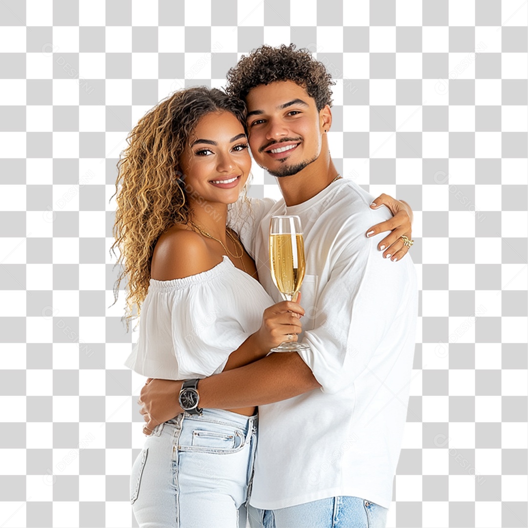 Casal com Taças de Champanhe PNG Transparente
