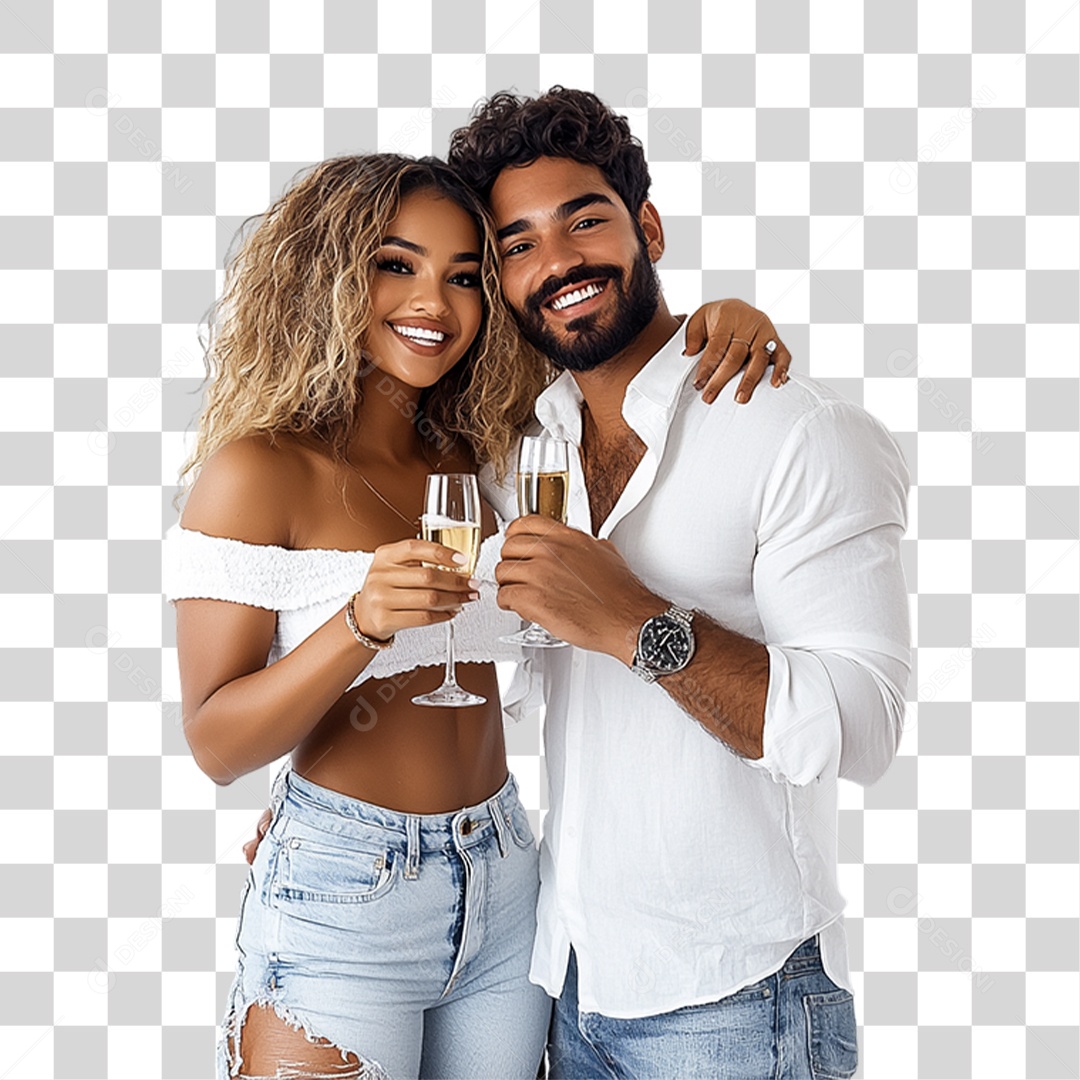 Casal com Taças de Champanhe PNG Transparente