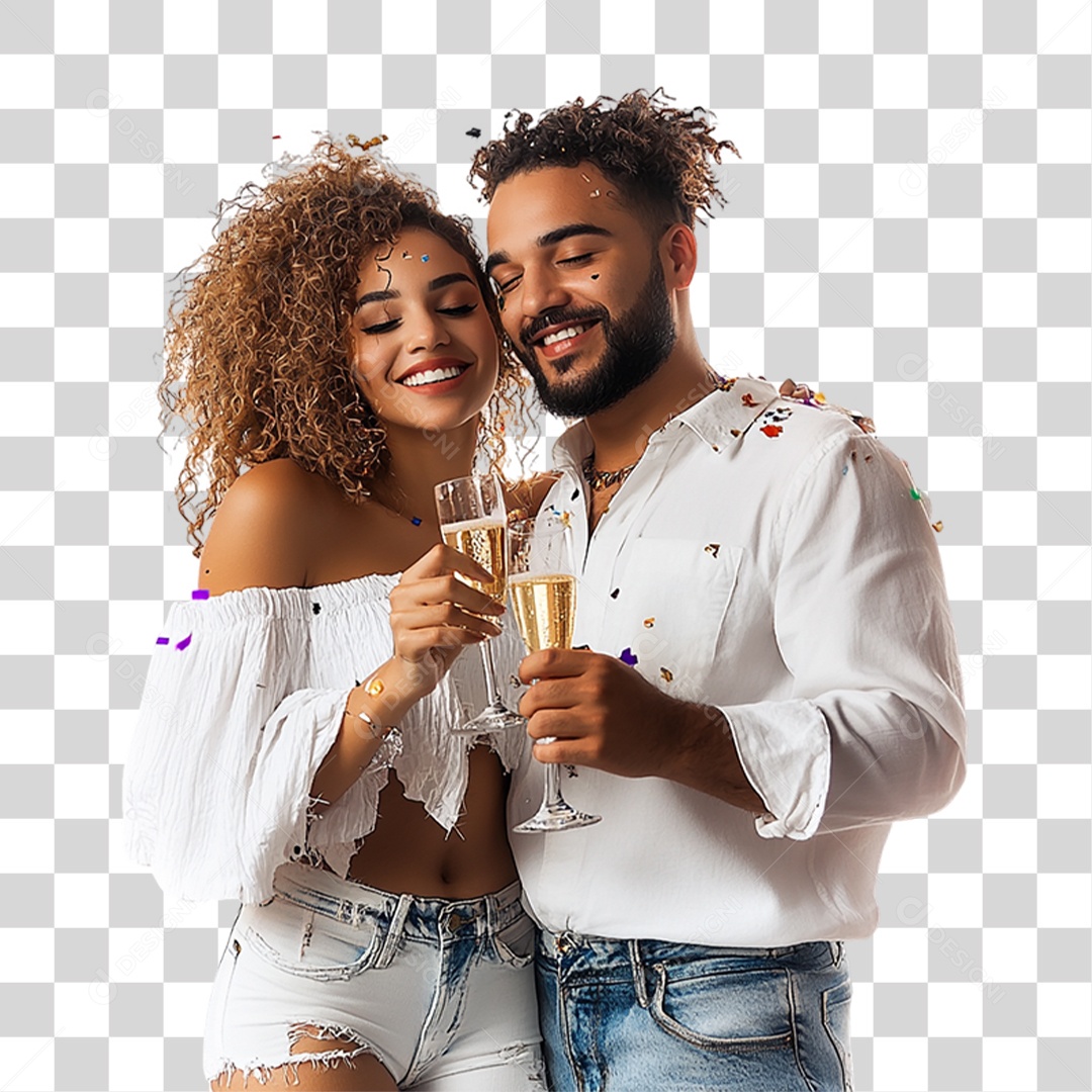 Casal com Taças de Champanhe PNG Transparente
