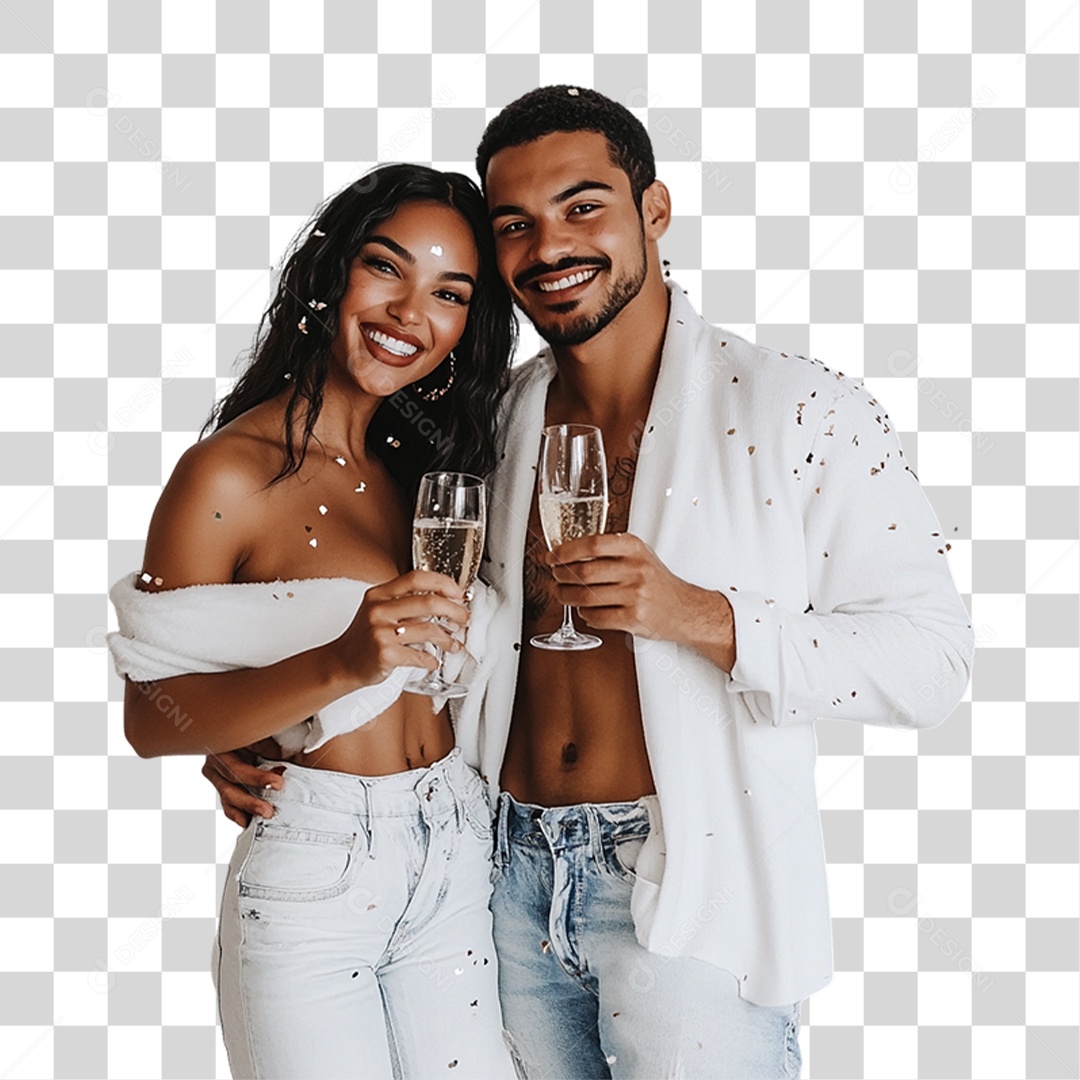 Casal com Taças de Champanhe PNG Transparente