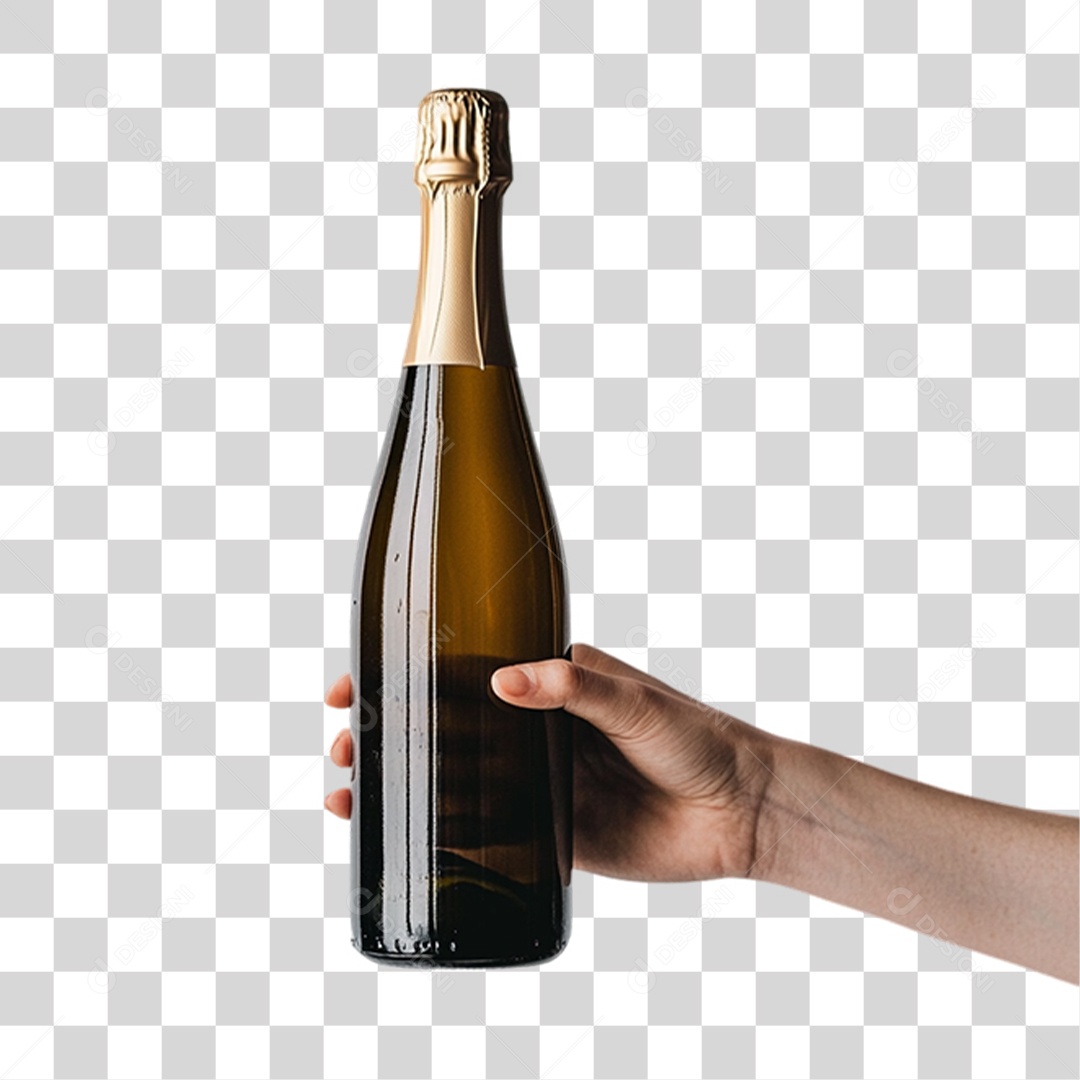 Mão Segurando Garrafa de Champanhe PNG Transparente