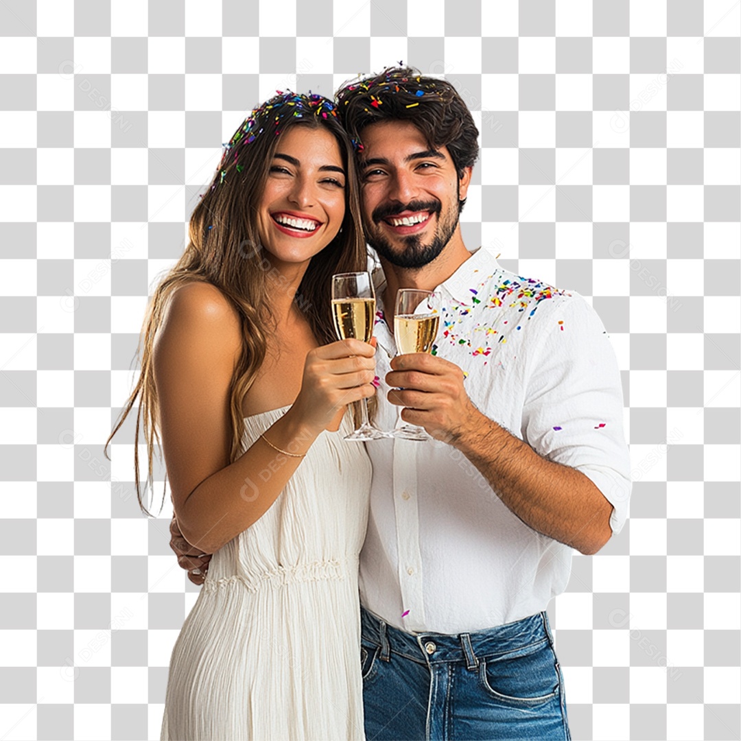 Casal com Taças de Champanhe PNG Transparente