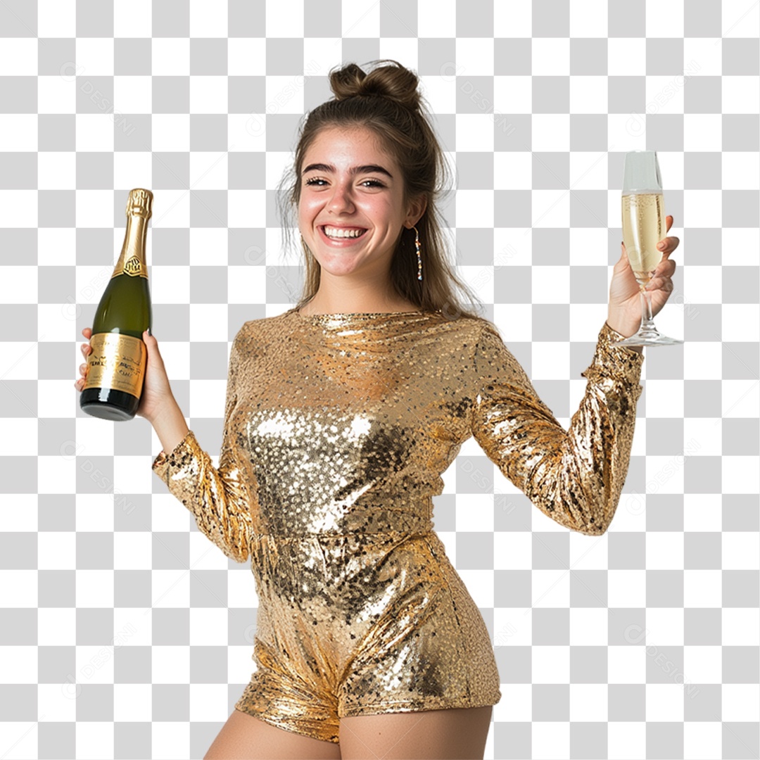 Mulher com Champanhe nas Mãos PNG Transparente