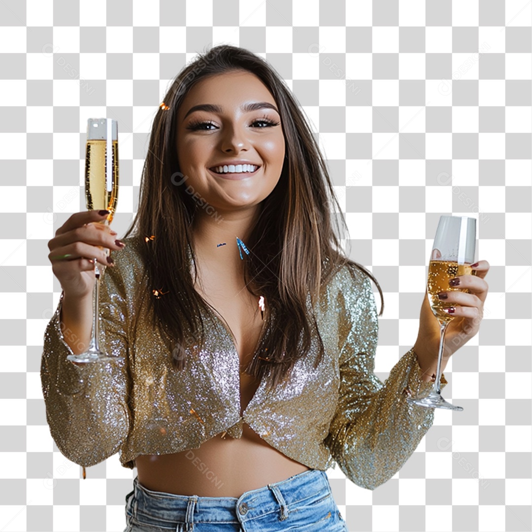 Mulher com Champanhe nas Mãos PNG Transparente