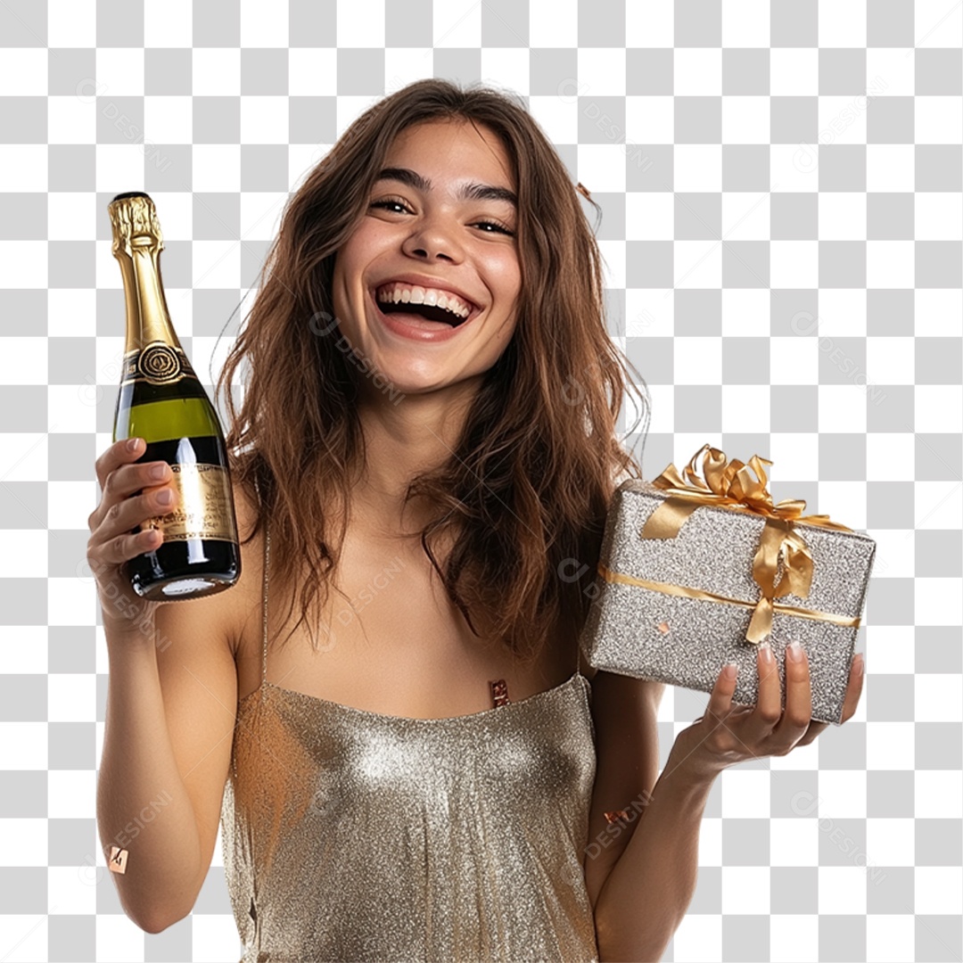 Mulher com Champanhe nas Mãos PNG Transparente
