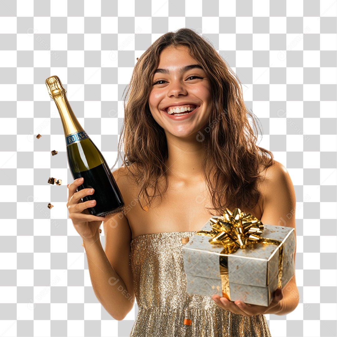 Mulher com Champanhe nas Mãos PNG Transparente