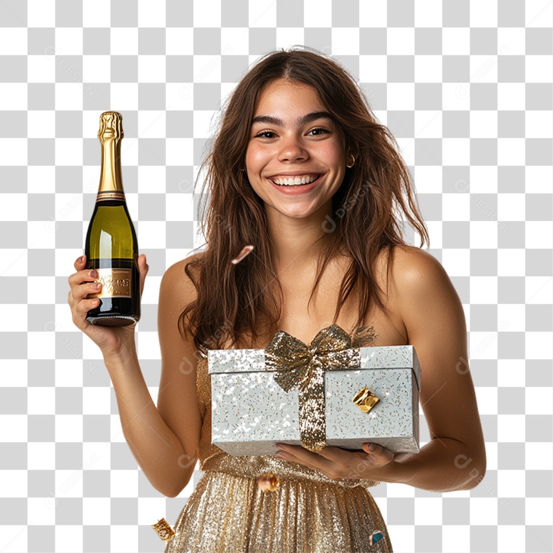 Mulher com Champanhe nas Mãos PNG Transparente