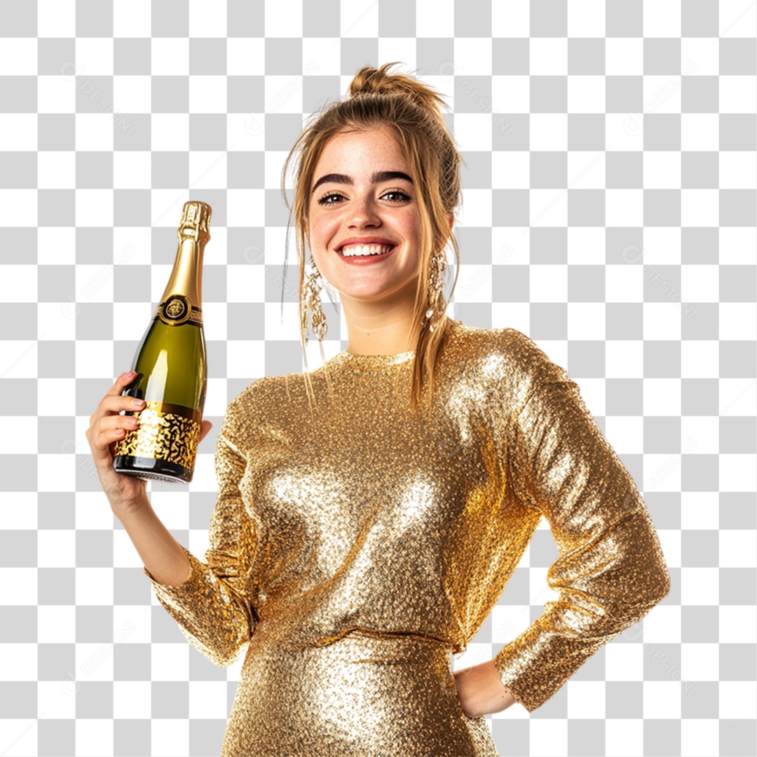 Mulher com Champanhe nas Mãos PNG Transparente